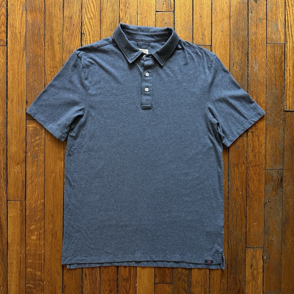Faherty Movement Polo Shirt Men Small Blue Striped Short Sleeve Collared Preppy